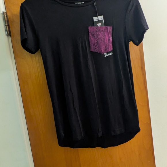 GUESS Black Tee with Purple Pocket - Picture 2 of 8
